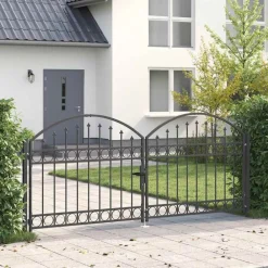 Tuinafscheidingen*vidaXL Hekpoort met slot Assen Grijs 301 x 175,5 cm Staal