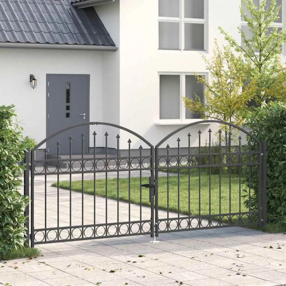 Tuinafscheidingen*vidaXL Hekpoort met slot Assen Grijs 301 x 175,5 cm Staal