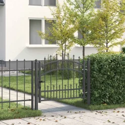 Tuinafscheidingen*vidaXL Hekpoort met Spear Boven Kampen Grijs 103 x 75 cm Staal