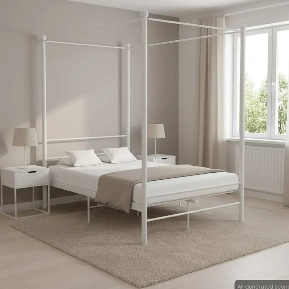 Bedden & Accessoires*vidaXL Hemelbedframe metaal 120x200 cm Wit