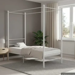 Bedden & Accessoires*vidaXL Hemelbedframe metaal 90x200 cm Wit