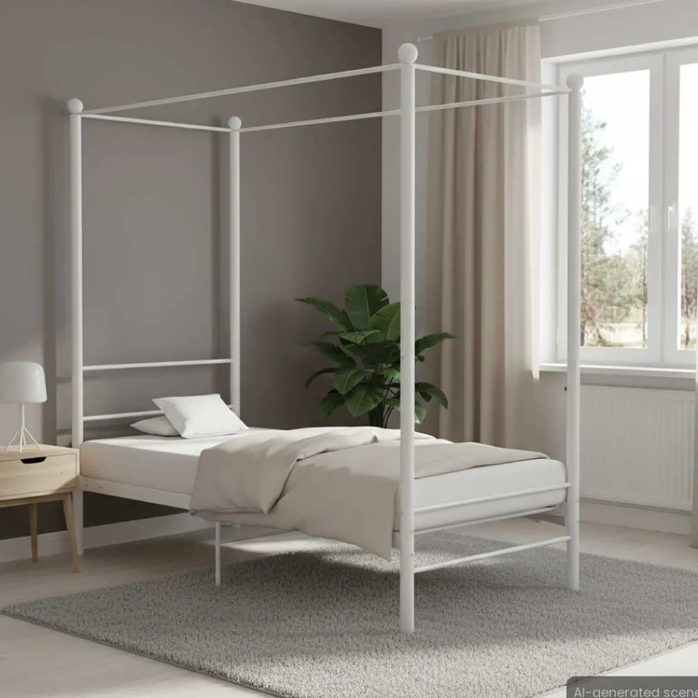 Bedden & Accessoires*vidaXL Hemelbedframe metaal 90x200 cm Wit