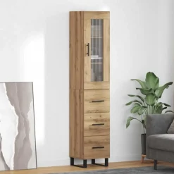 Highboard Artisan Eiken 34,5 x 34 x 180 cm Bewerkt hout>vidaXL