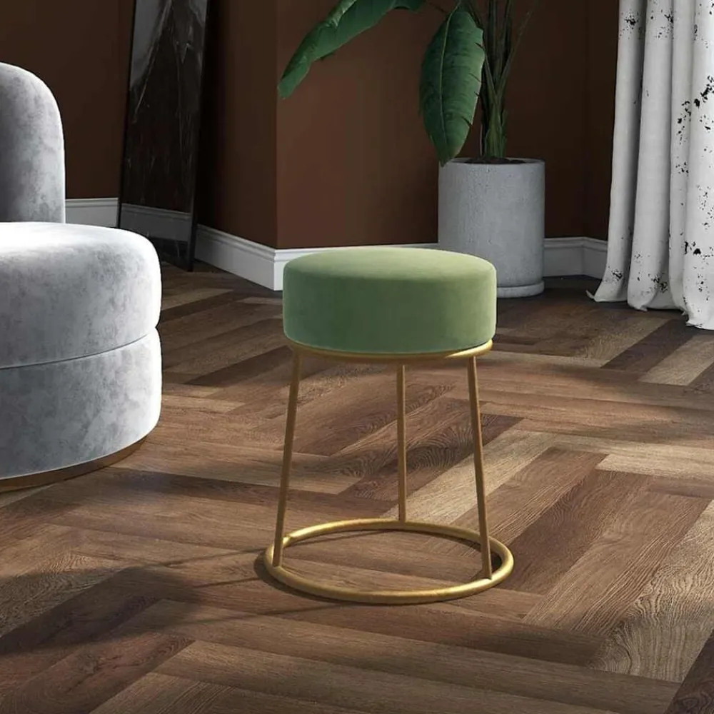 Stoelen*vidaXL Hocker rond fluweel mosterd Groen