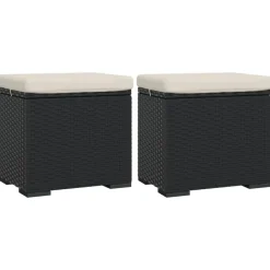 Poefs*vidaXL Hockers met kussens 2 st 40x30x40 cm poly rattan Zwart