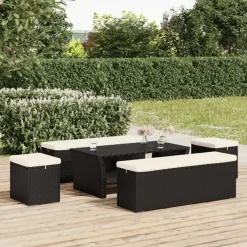 Poefs*vidaXL Hockers met kussens 2 st 40x30x40 cm poly rattan Zwart