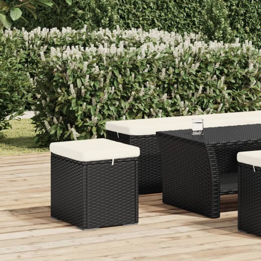 Poefs*vidaXL Hockers met kussens 2 st 40x30x40 cm poly rattan Zwart
