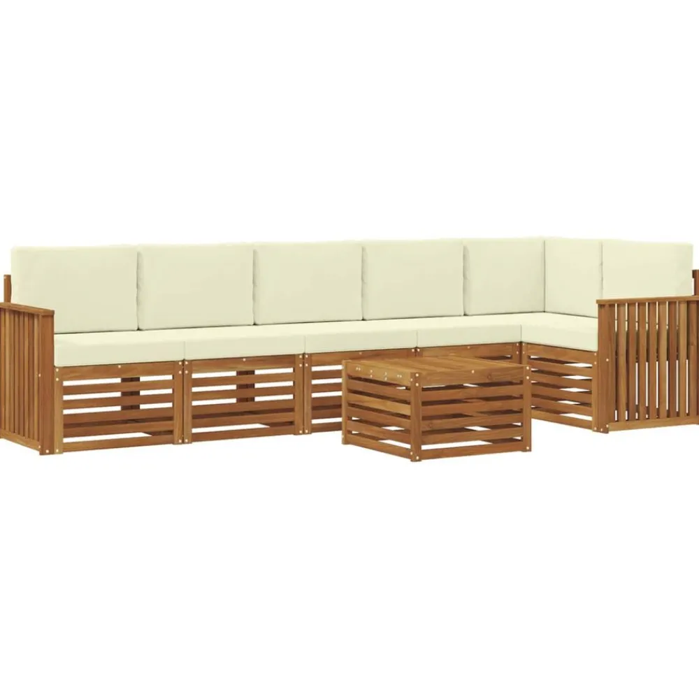Hoekbank Set 7 pcs Natuurlijk en Crème Massief Acaciahout>vidaXL Online