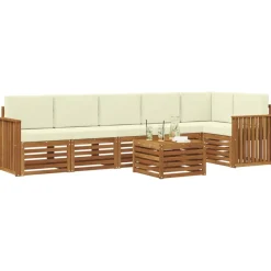 Hoekbank Set 7 pcs Natuurlijk en Crème Massief Acaciahout><noscript><img width=