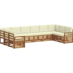 Hoekbank Set 10 pcs Natuurlijk en Crème Massief Acaciahout>vidaXL Online