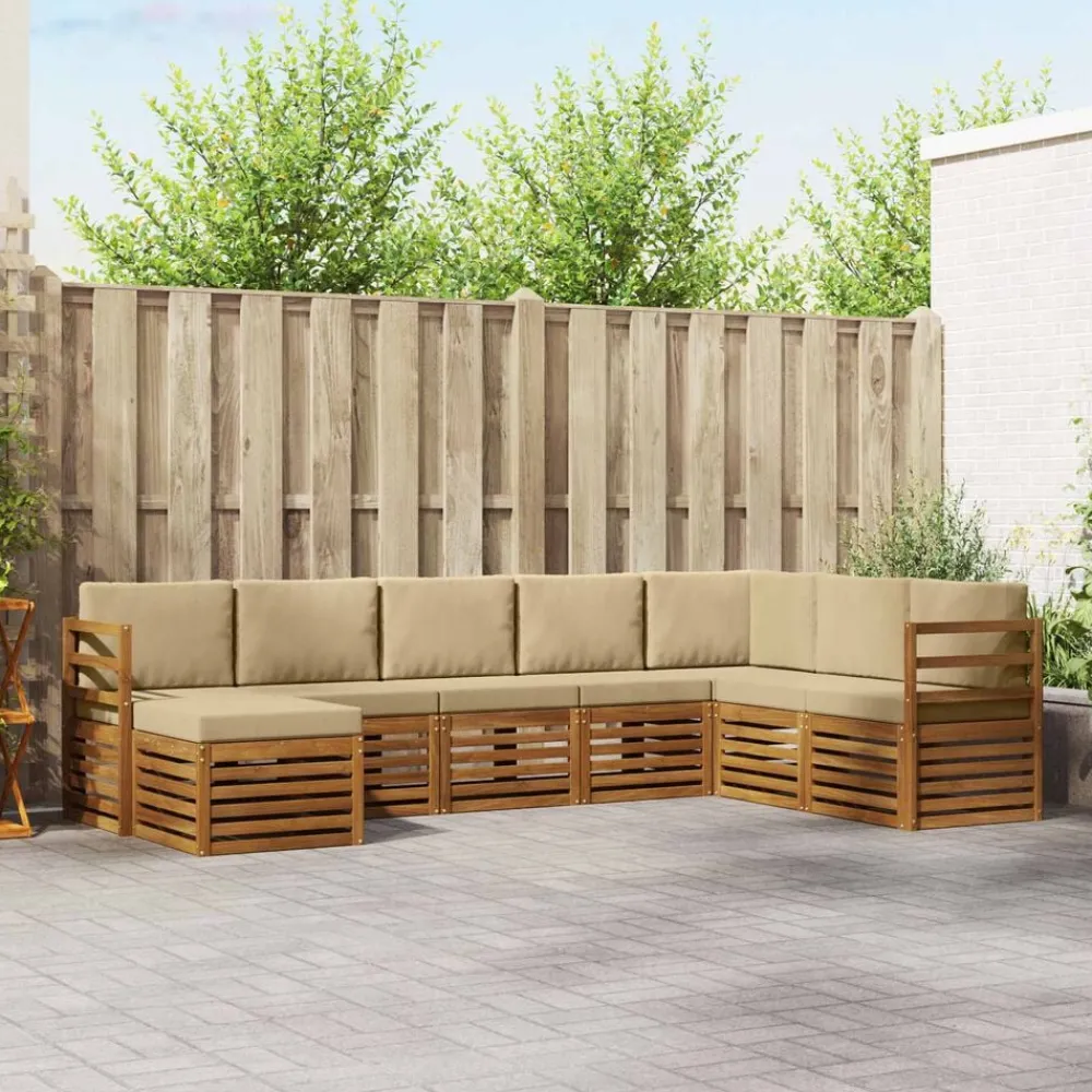 Meubelsets*vidaXL Hoekbank Set 8 pcs Massief Acaciahout Natuurlijk en beige