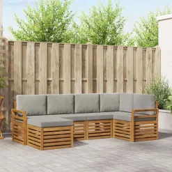 Hoekbank Set 6 pcs Natuurlijk en Lichtgrijs Massief Acaciahout>vidaXL Hot