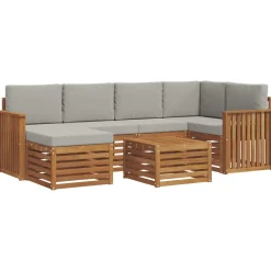 Hoekbank Set 7 pcs Natuurlijk en Lichtgrijs Massief Acaciahout>vidaXL Outlet