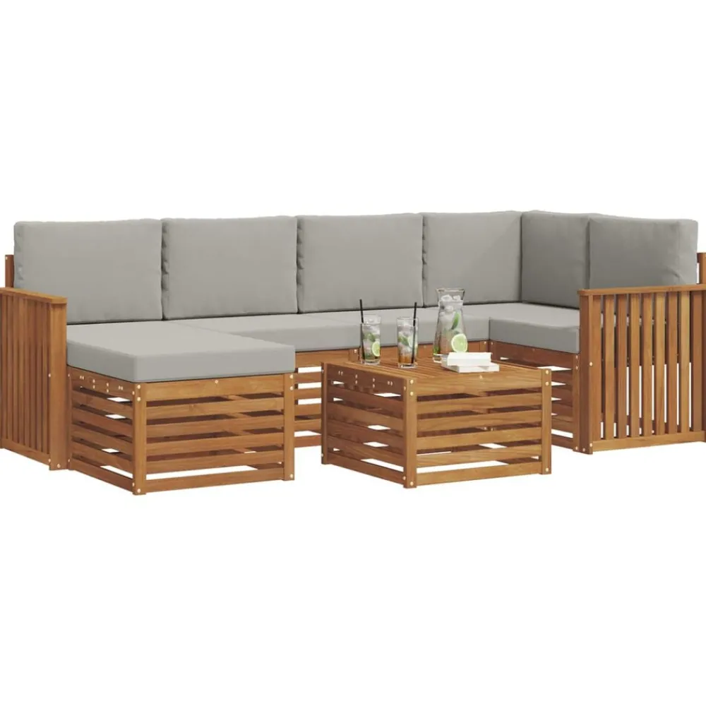 Hoekbank Set 7 pcs Natuurlijk en Lichtgrijs Massief Acaciahout>vidaXL Outlet