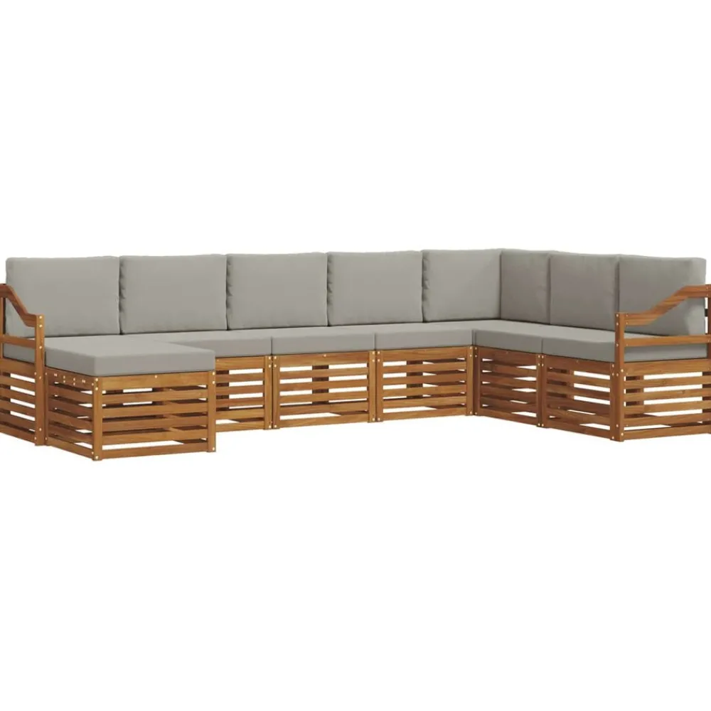 Hoekbank Set 8 pcs Natuurlijk en Lichtgrijs Massief Acaciahout>vidaXL Outlet
