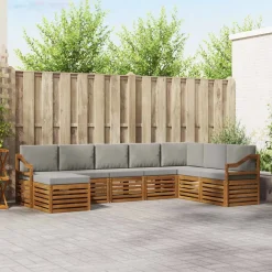 Hoekbank Set 8 pcs Natuurlijk en Lichtgrijs Massief Acaciahout>vidaXL Outlet