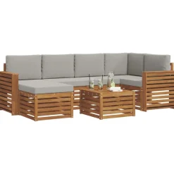 Hoekbank Set 7 pcs Natuurlijk en Lichtgrijs Massief Acaciahout><noscript><img width=