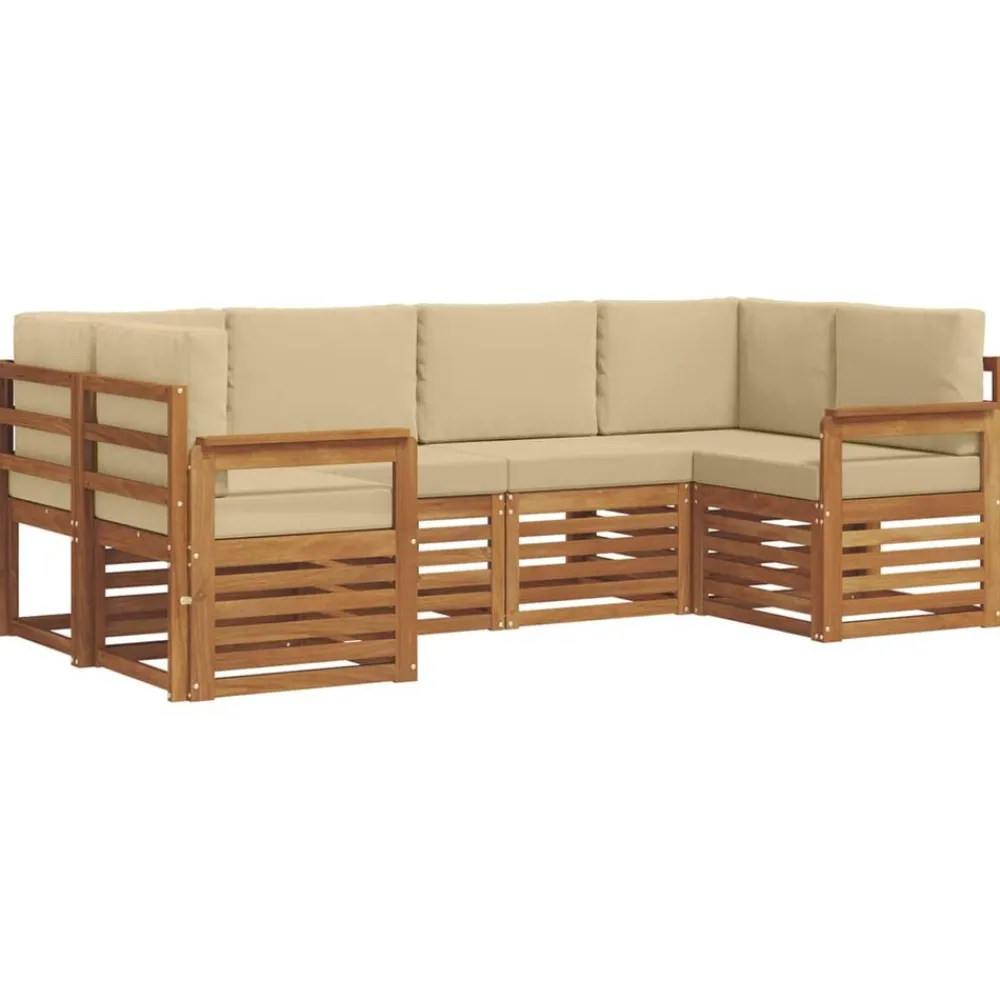 Hoekbank Set met kussen 6 pcs Naturel Massief Acaciahout>vidaXL Discount