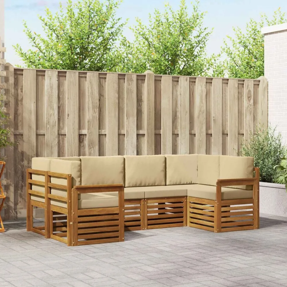 Hoekbank Set met kussen 6 pcs Naturel Massief Acaciahout>vidaXL Discount