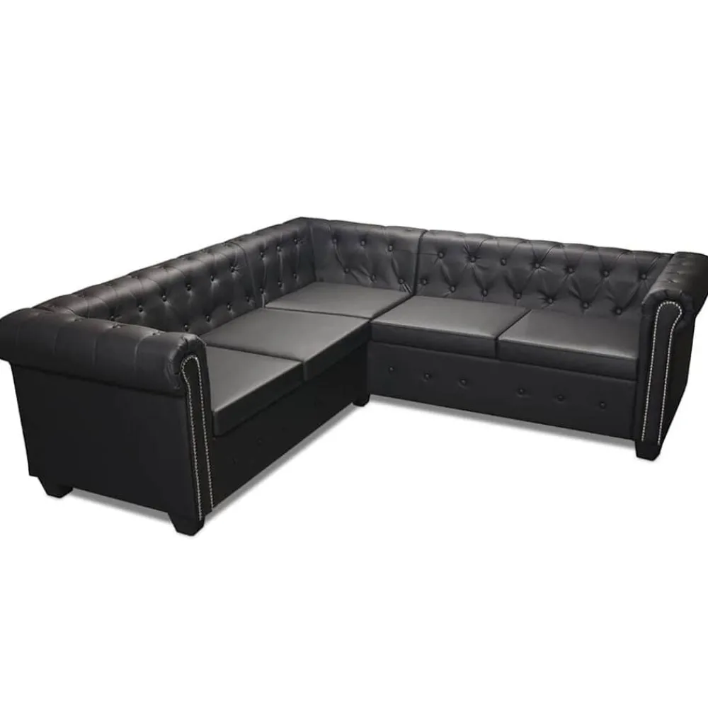Banken*vidaXL Hoekbank 5-zits Chesterfield-stijl kunstleer Zwart