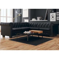 Banken*vidaXL Hoekbank 5-zits Chesterfield-stijl kunstleer Zwart
