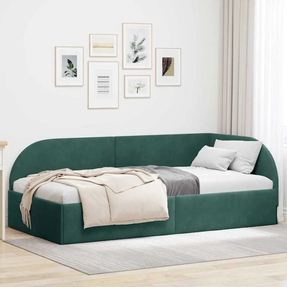 Bedden & Accessoires*vidaXL Hoekbedframe met hoofdeinde 80 cm x 200 cm Fluweel Donkergroen