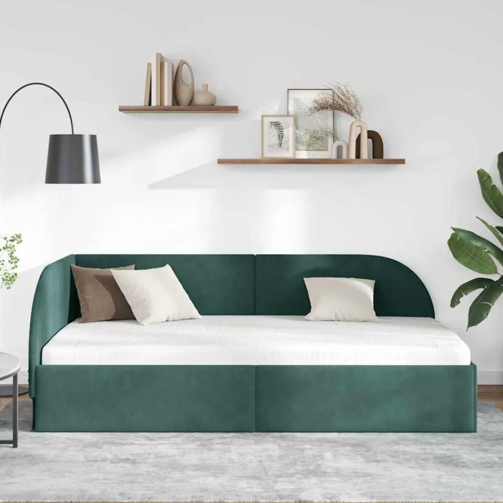 Bedden & Accessoires*vidaXL Hoekbedframe met hoofdeinde 80 cm x 200 cm Fluweel Donkergroen