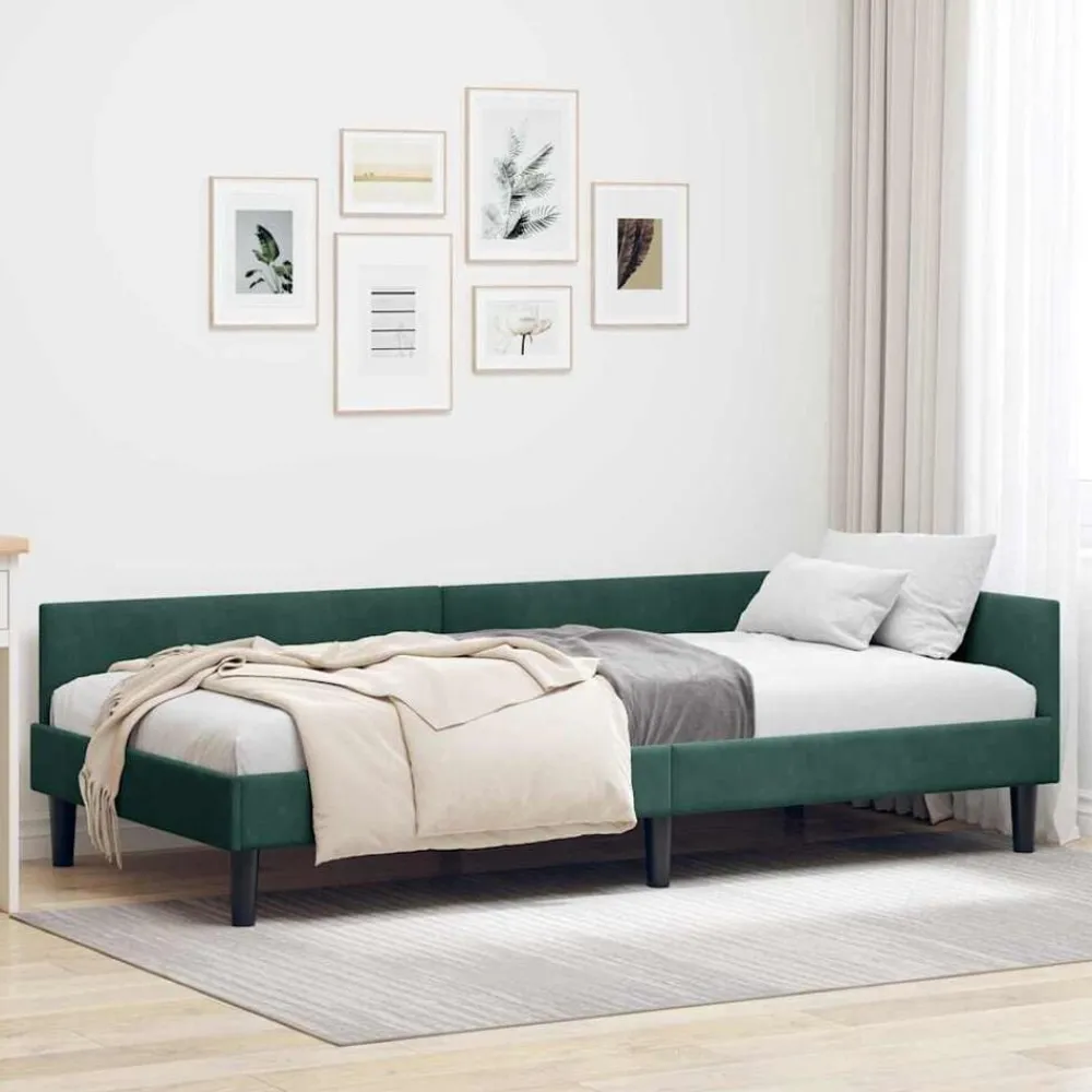 Bedden & Accessoires*vidaXL Hoekbedframe met hoofdeinde 80 cm x 200 cm Fluweel Donkergroen