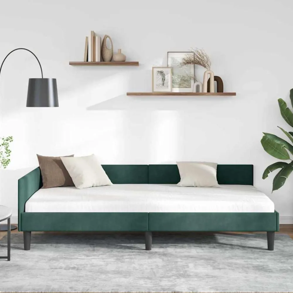 Bedden & Accessoires*vidaXL Hoekbedframe met hoofdeinde 80 cm x 200 cm Fluweel Donkergroen