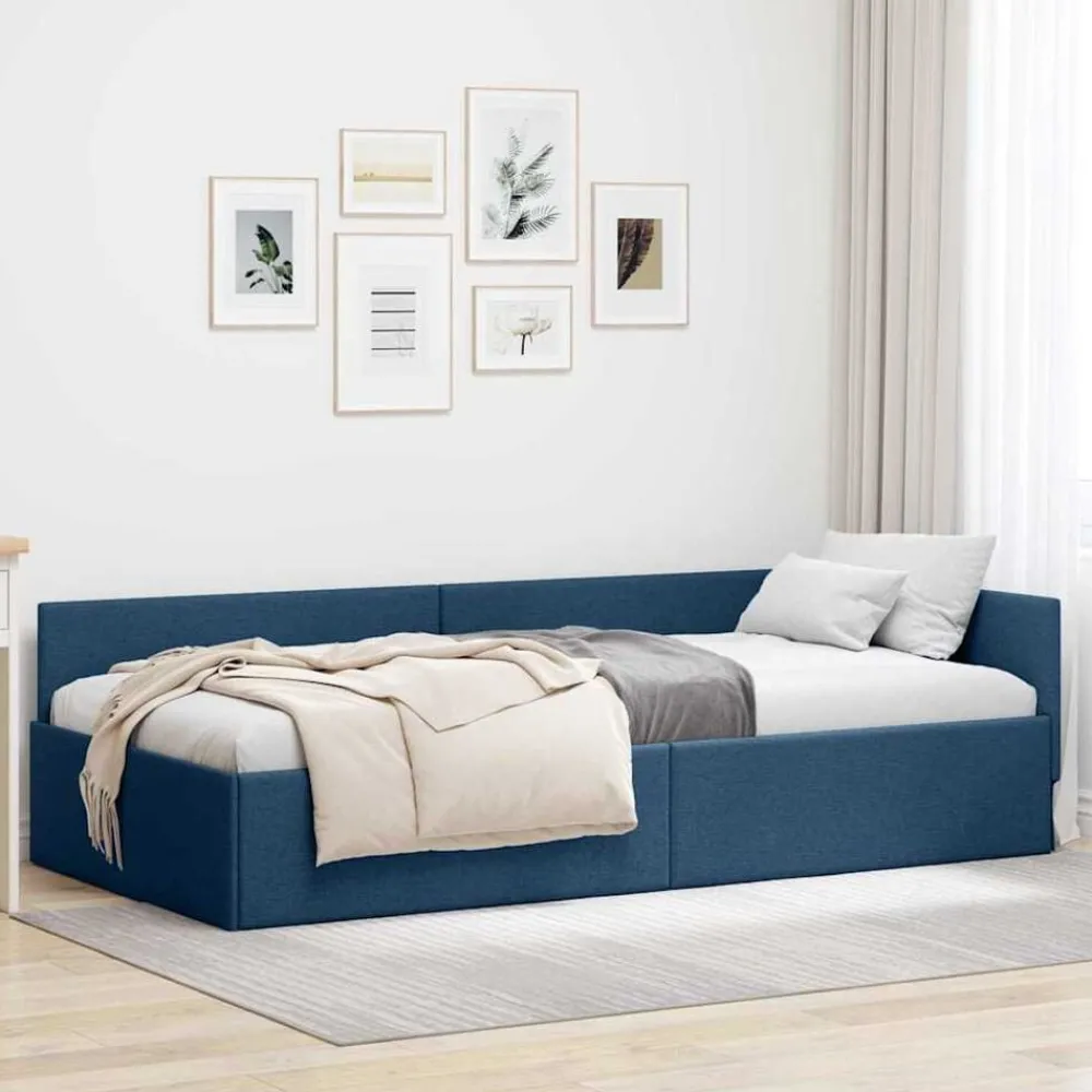 Bedden & Accessoires*vidaXL Hoekbedframe met hoofdeinde 80 cm x 200 cm Stof Blauw