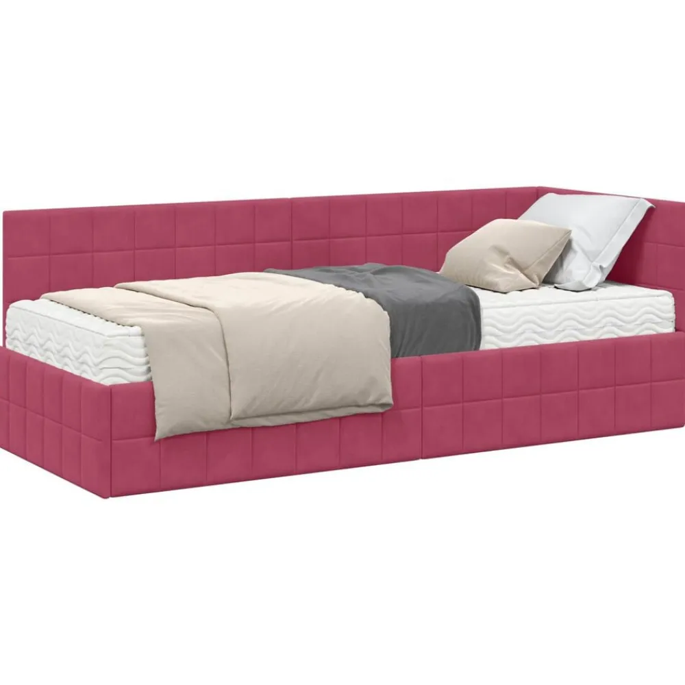 Hoekbedframe met Matras met hoofdeinde 2 pcs Groen Fluweel>vidaXL Hot