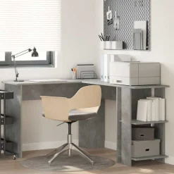 Kantoormeubelen*vidaXL Hoekbureau Beton Grijs 140 x 113,5 x 75 cm Bewerkt hout Betongrijs