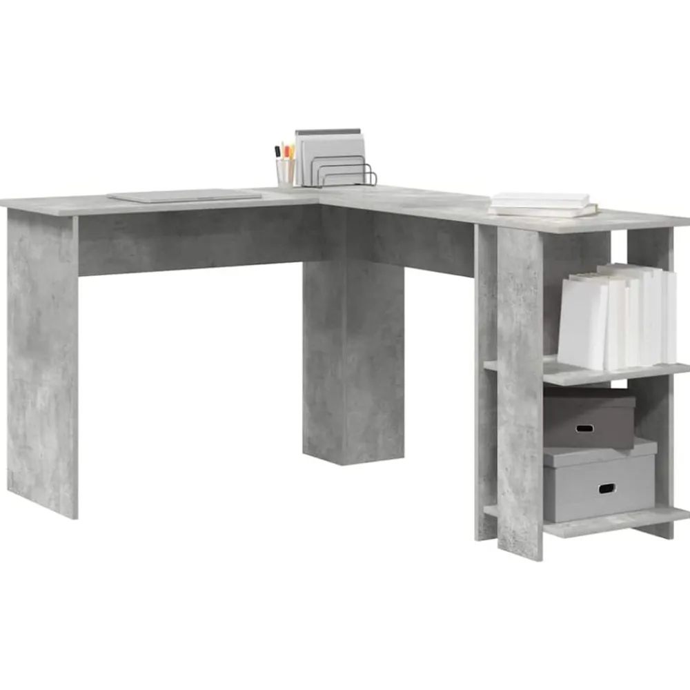 Kantoormeubelen*vidaXL Hoekbureau Beton Grijs 140 x 113,5 x 75 cm Bewerkt hout Betongrijs
