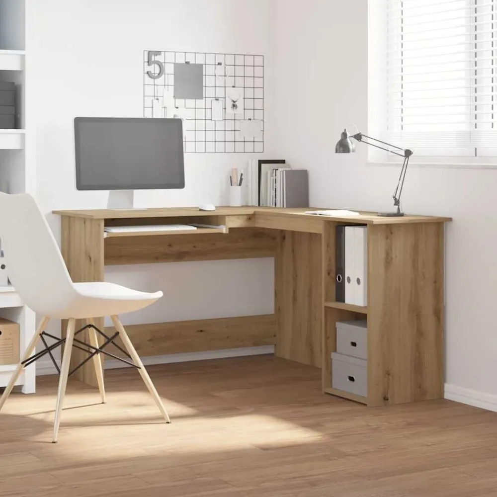 Kantoormeubelen*vidaXL Hoekbureau 120x140x75 cm bewerkt hout artisanaal eikenkleur artisanaal eikenkleurig