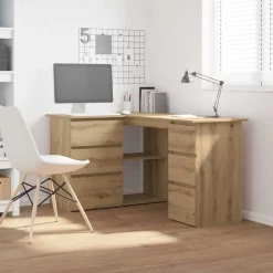Kantoormeubelen*vidaXL Hoekbureau 145x100x76 cm bewerkt hout artisanaal eikenkleur artisanaal eikenkleurig