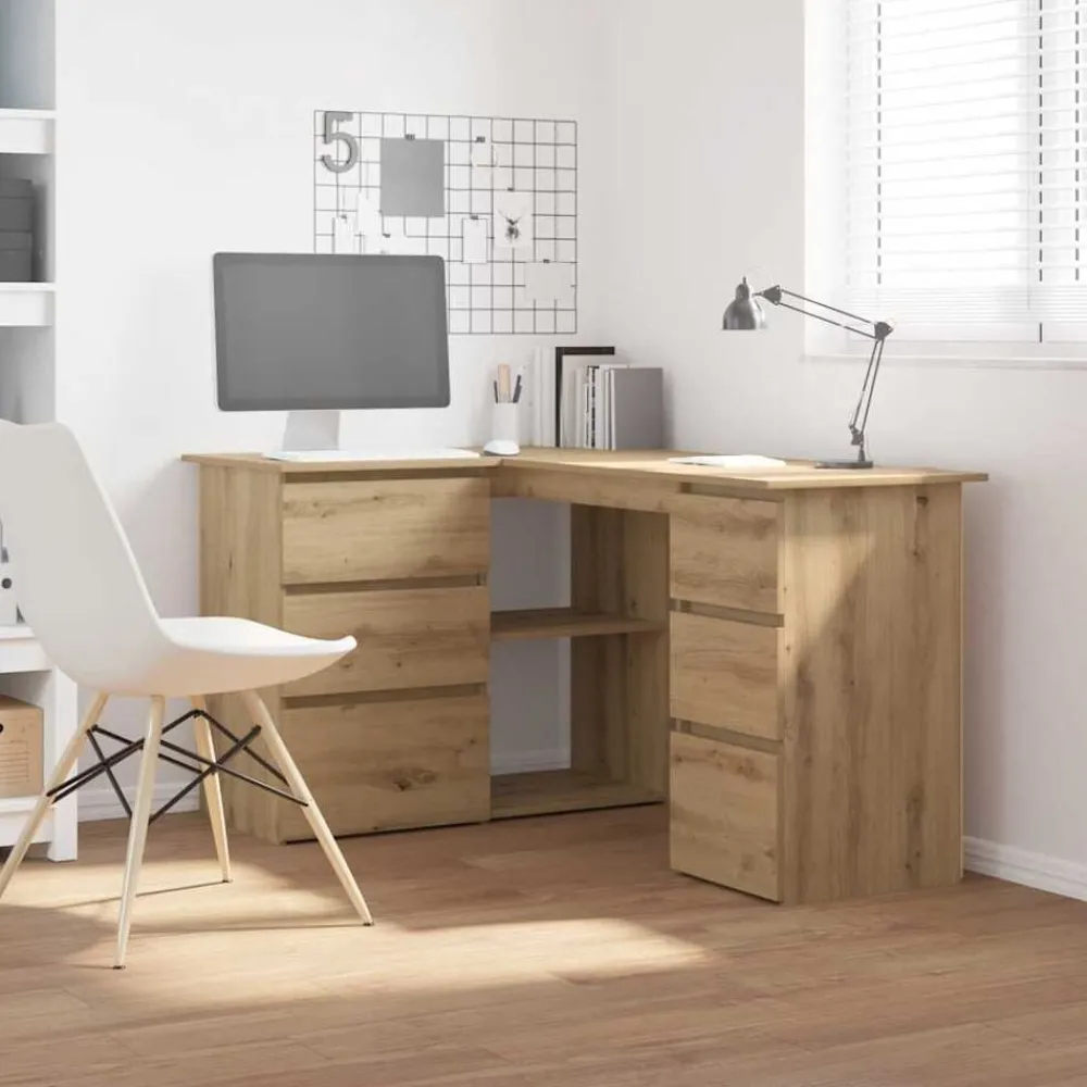 Kantoormeubelen*vidaXL Hoekbureau 145x100x76 cm bewerkt hout artisanaal eikenkleur artisanaal eikenkleurig