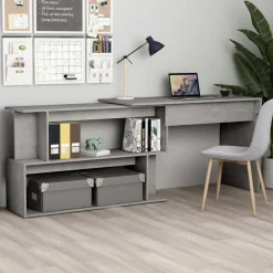 Kantoormeubelen*vidaXL Hoekbureau 200x50x76 cm bewerkt hout Betongrijs