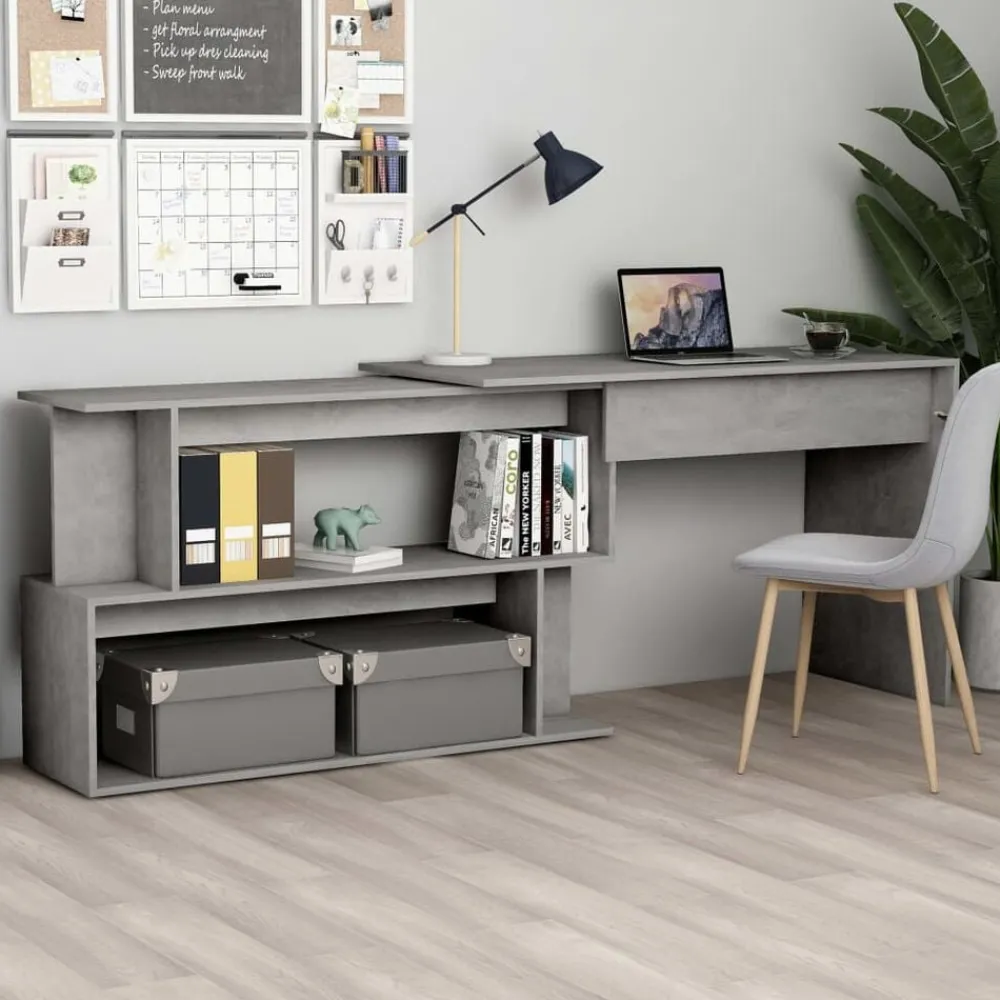 Kantoormeubelen*vidaXL Hoekbureau 200x50x76 cm bewerkt hout Betongrijs