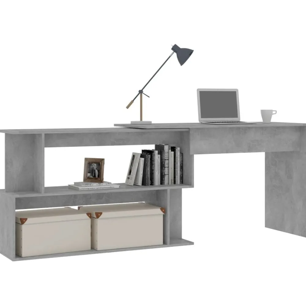 Kantoormeubelen*vidaXL Hoekbureau 200x50x76 cm bewerkt hout Betongrijs