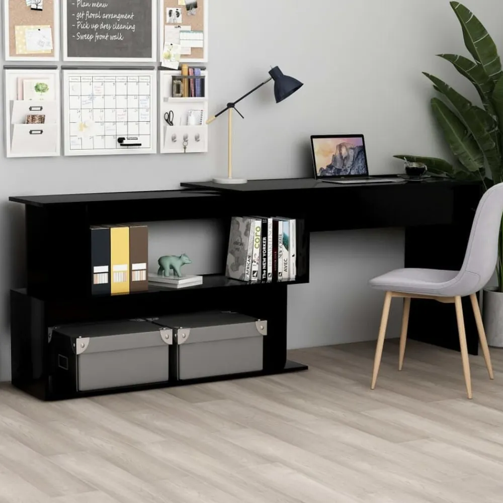 Kantoormeubelen*vidaXL Hoekbureau 200x50x76 cm bewerkt hout Zwart