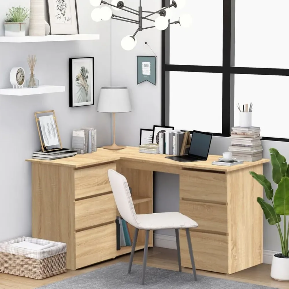 Kantoormeubelen*vidaXL Hoekbureau 145x100x76 cm bewerkt hout kleurig Sonoma eiken