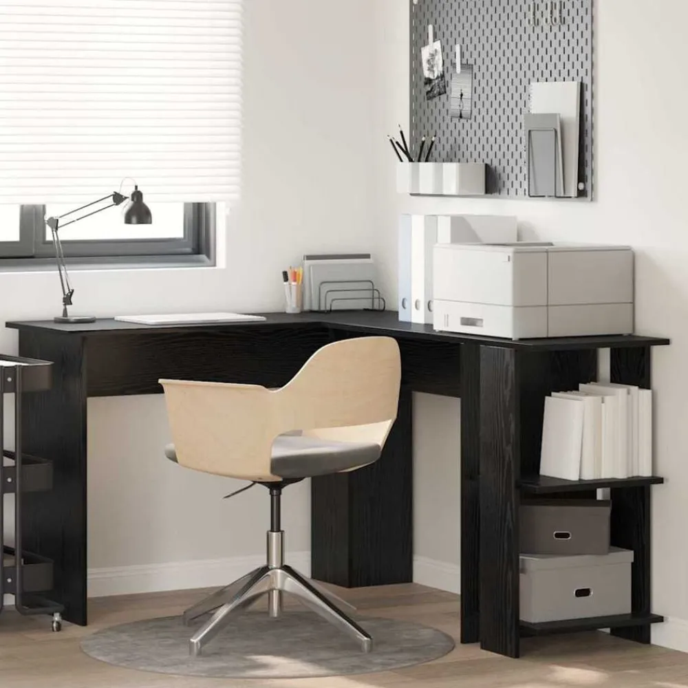 Kantoormeubelen*vidaXL Hoekbureau 140 x 113,5 x 75 cm Bewerkt hout Zwart eiken