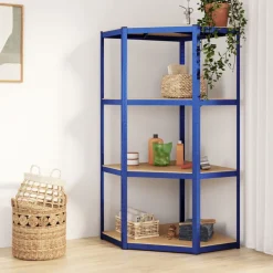 Industriële Opslag*vidaXL Hoekrek 4-laags staal en bewerkt hout Blauw