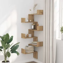 Hoekwandschap 45x45x147 cm bewerkt hout artisanaal kleurig><noscript><img width=
