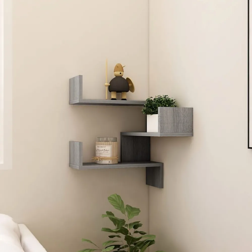 Boekenkasten & Wandplanken*vidaXL Hoekwandschap 40x40x50 cm bewerkt hout eikenkleur Grijs sonoma