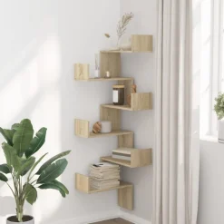 Hoekwandschap 45x45x147 cm bewerkt hout kleurig><noscript><img width=