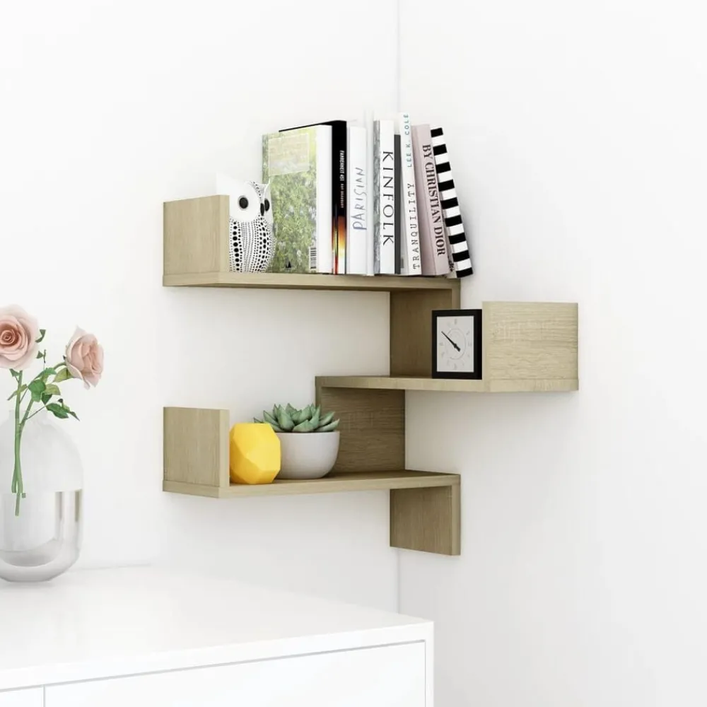 Boekenkasten & Wandplanken*vidaXL Hoekwandschap 40x40x50 cm bewerkt hout kleurig Sonoma eiken