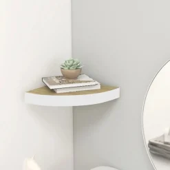 Hoekwandschap 25x25x3,8 cm MDF eikenkleurig en wit>vidaXL Best