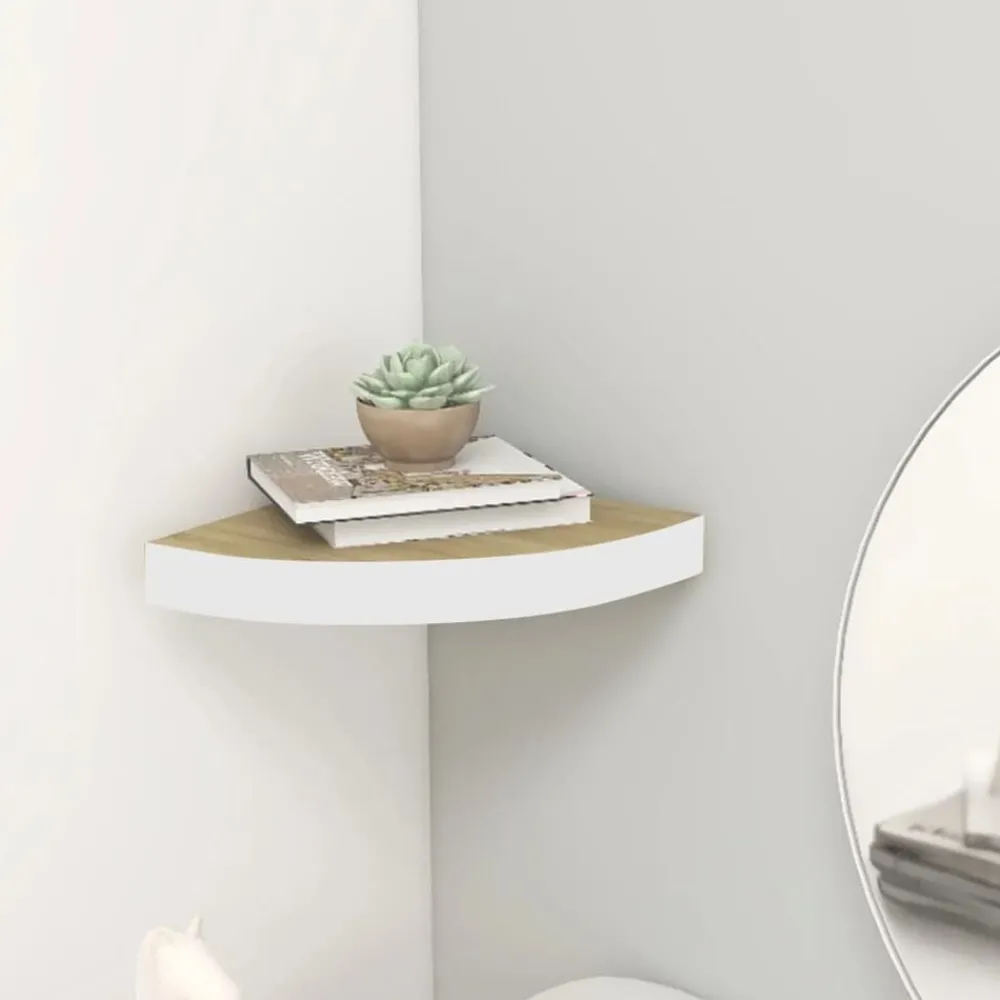 Hoekwandschap 25x25x3,8 cm MDF eikenkleurig en wit>vidaXL Best