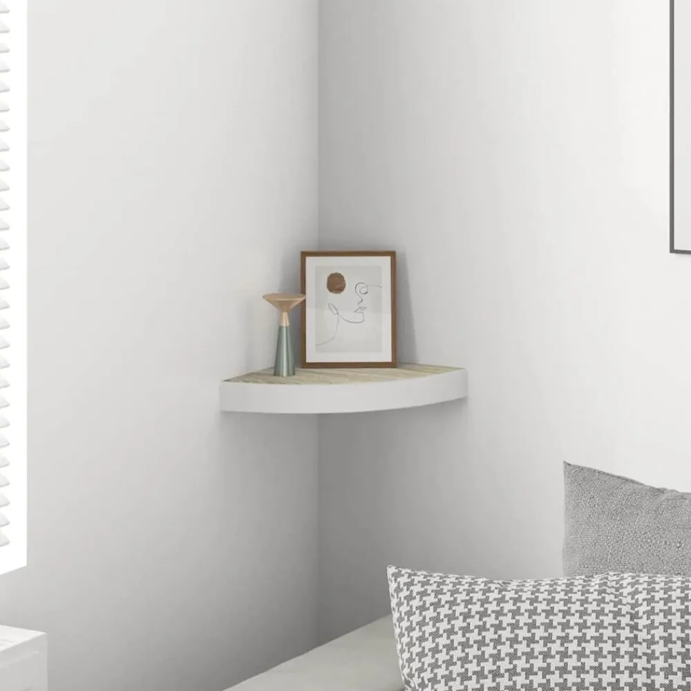 Hoekwandschap 25x25x3,8 cm MDF eikenkleurig en wit>vidaXL Best